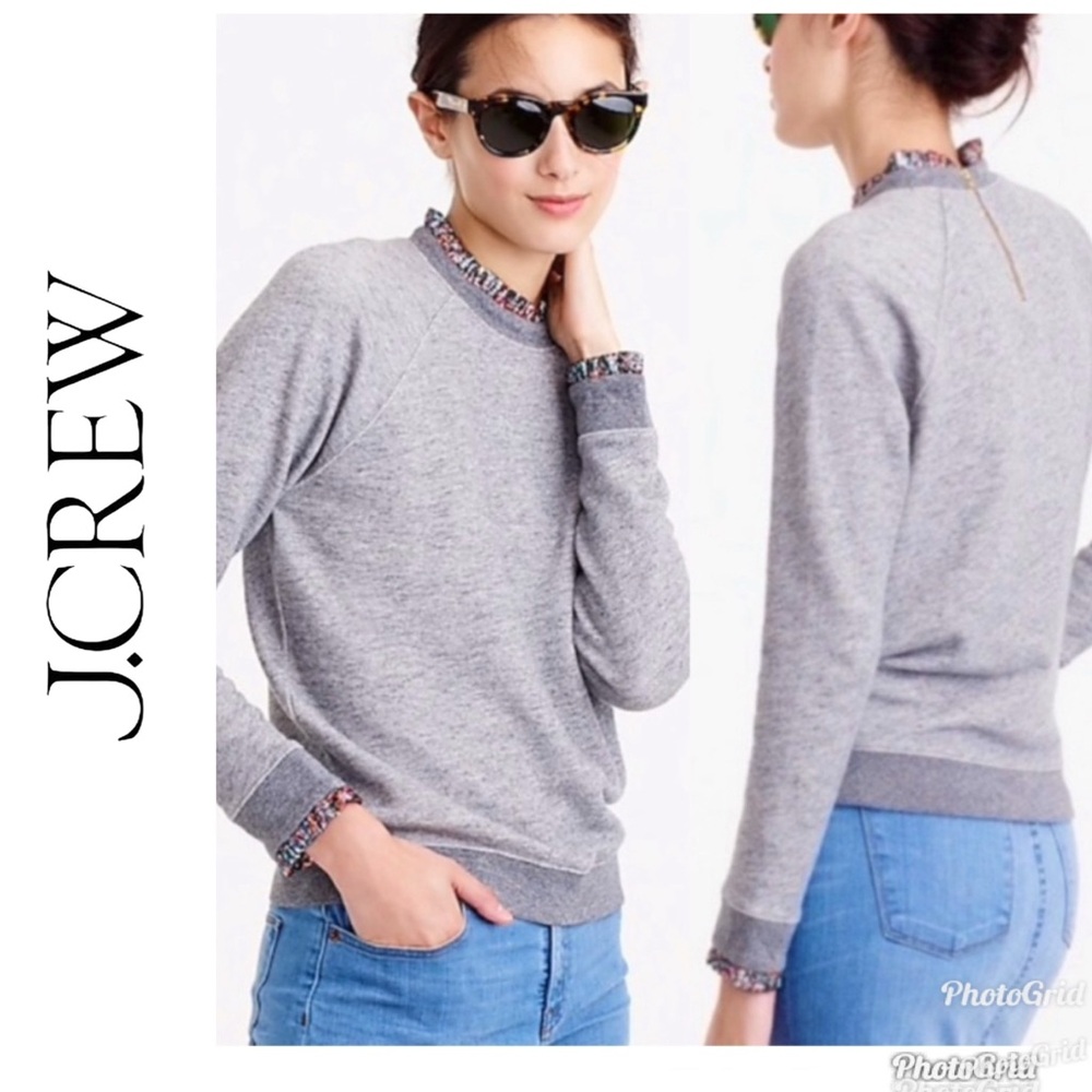 J. Crew Gray Crewneck Sweater with Ribbed Details